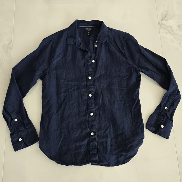 J. Crew Baird McNutt Irish Linen Slim-Fit Long-Sleeve Shirt - Navy Blue - Size 6 - Picture 2 of 5